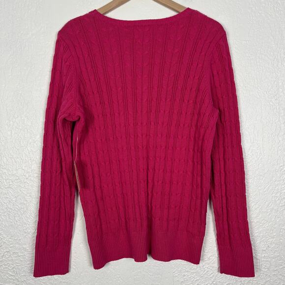 St. John's Bay Pink Long Sleeve V-Neck Cable Knit Sweater NWT Size XL - Picture 2 of 3